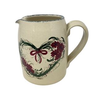 Casey Pottery Burgundy Floral Design Pitcher. Hand Made.